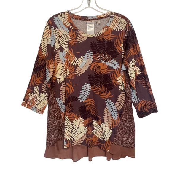 LOGO by Lori Goldstein Leaf Tunic Top Womens Large Fall Brown Mixed Print - Picture 2 of 9